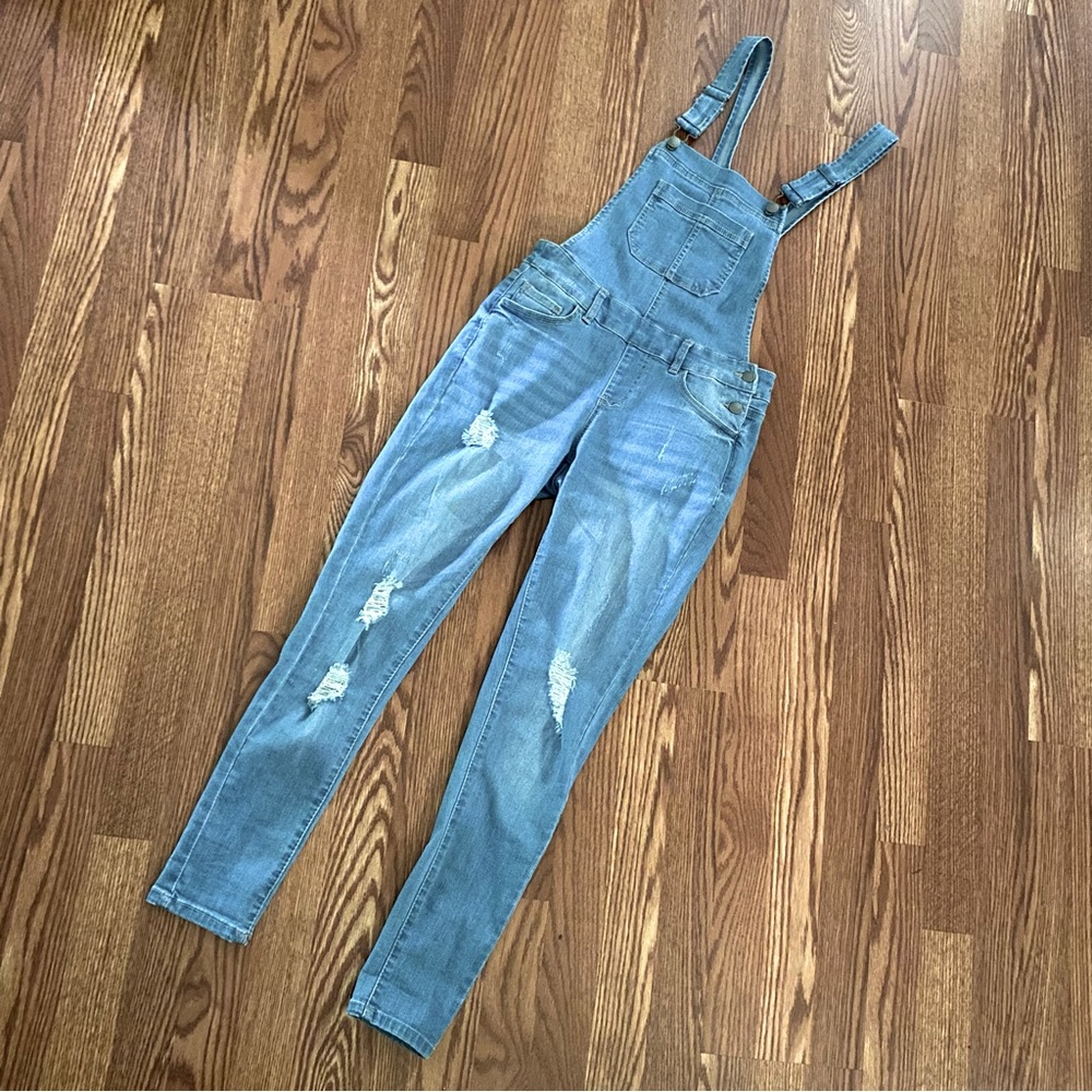 Womens Juniors Denim Overalls Skinny Jeans
